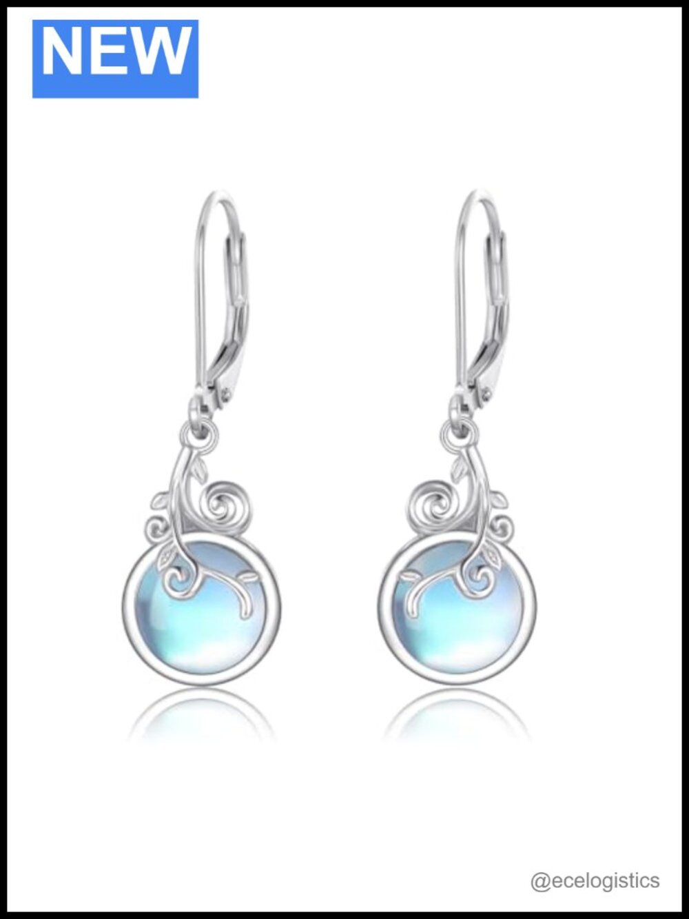 925 Sterling Silver Moonstone Tree of Life Leverback Drop Earrings Gift